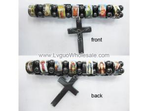 Magnetic Hematite Religious Sealed Icon Bracelet with Crucifix 7.8inch